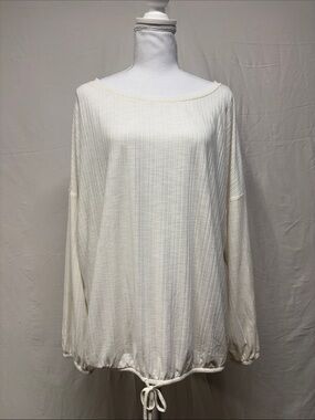 Reitmans Cream Long-Sleeve Drawstring Top